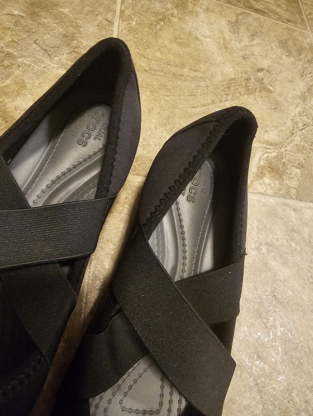 Crocs Women's Black Stretch Mary Jane Flats - Picture 2 of 6